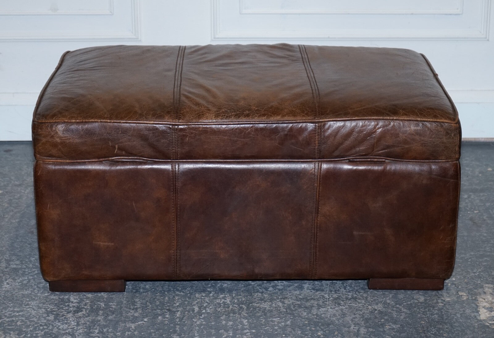 VINTAGE HALO REGGIO GROUCHO BROWN LEATHER OTTOMAN FOOTSTOOL WITH STORAGE SPACE