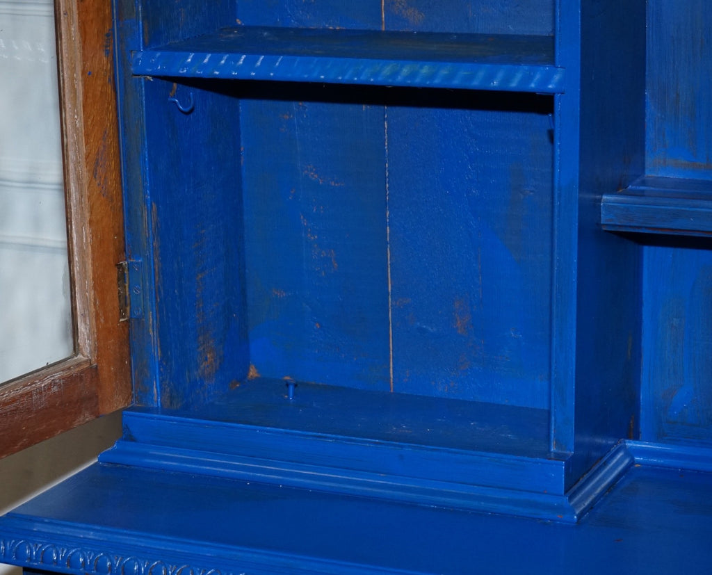 ANTIQUE VICTORIAN VIBRANT BLUE HAND PAINTED KITCHEN CUPBOARD CABINET