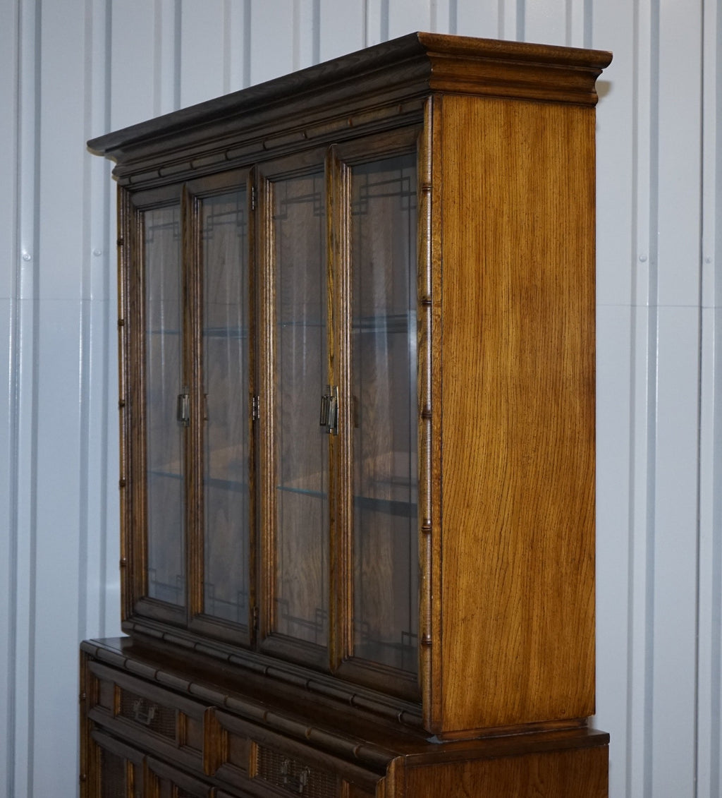 VINTAGE AMERICAN FAUX BAMBOO STYLE DISPLAY CABINET BOOKCASE BY BURLINGTON