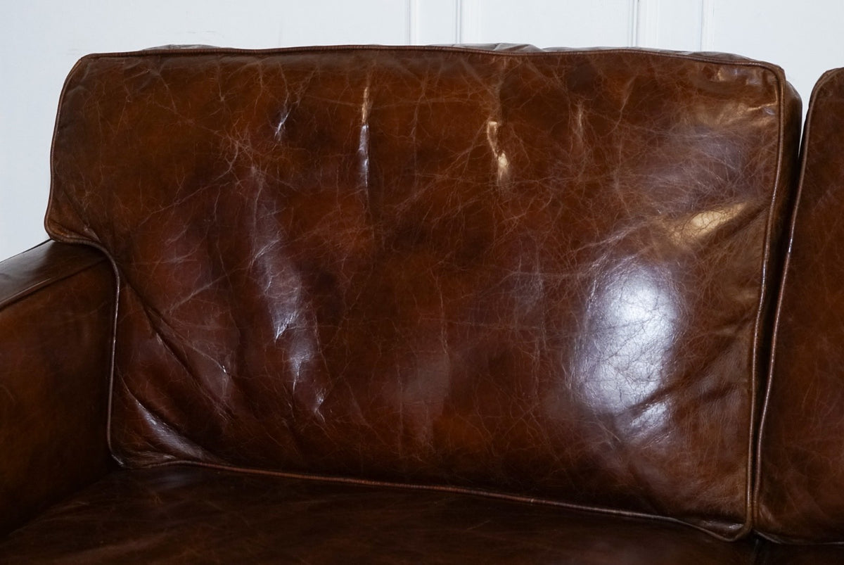 TIMOTHY OULTON VISCOUNT BROWN LEATHER TWO TO THREE SEATER COMPACT SOFA