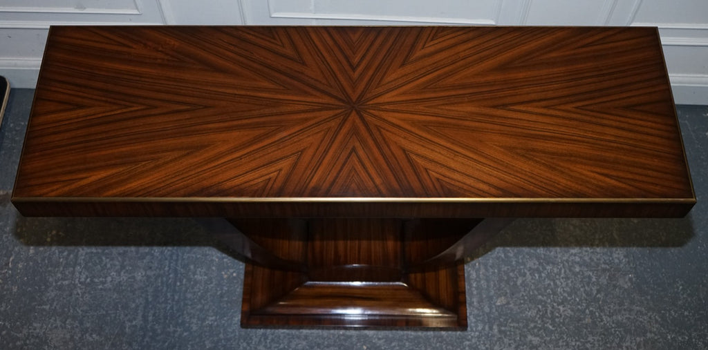 ART DECO EXOTIC MORADO & BRASS VANCUCCI SUNBURST CONSOLE BY THEODORE ALEXANDER