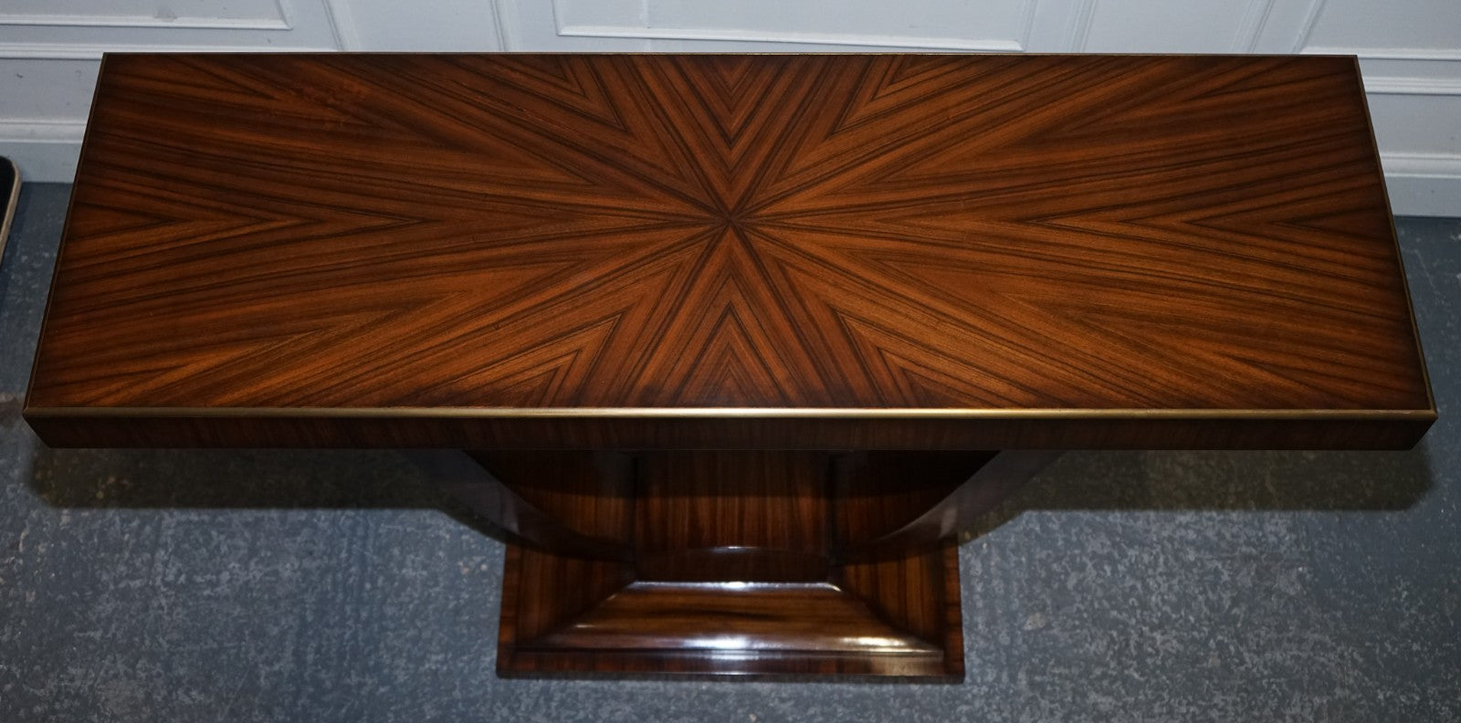 ART DECO EXOTIC MORADO & BRASS VANCUCCI SUNBURST CONSOLE BY THEODORE ALEXANDER