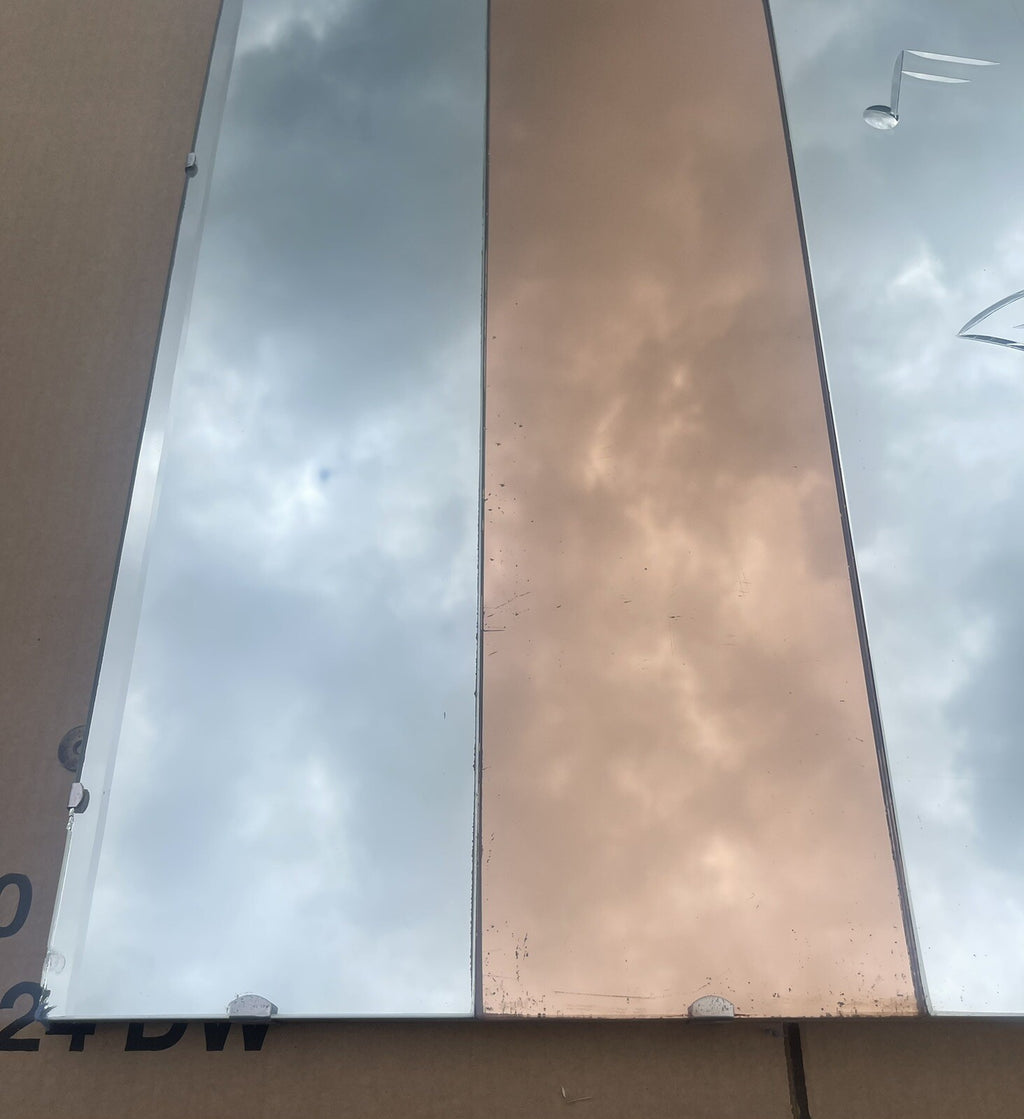 HUGE 1930's FRENCH ART DECO AMBER PEACH BEVELLED WALL MIRROR COCTAILS BAR DECO