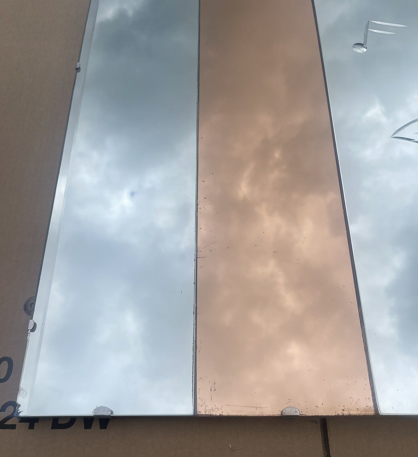 HUGE 1930's FRENCH ART DECO AMBER PEACH BEVELLED WALL MIRROR COCTAILS BAR DECO