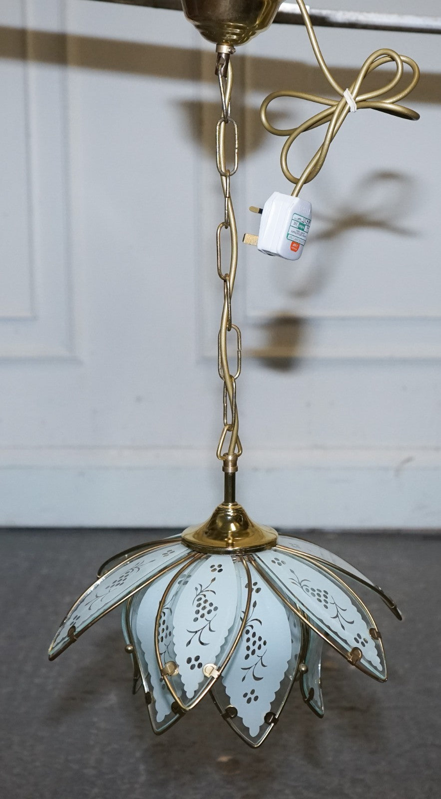 PAIR OF ART DECO STYLE 1960'S FLOWER LOTUS GLASS CEILING LAMPS