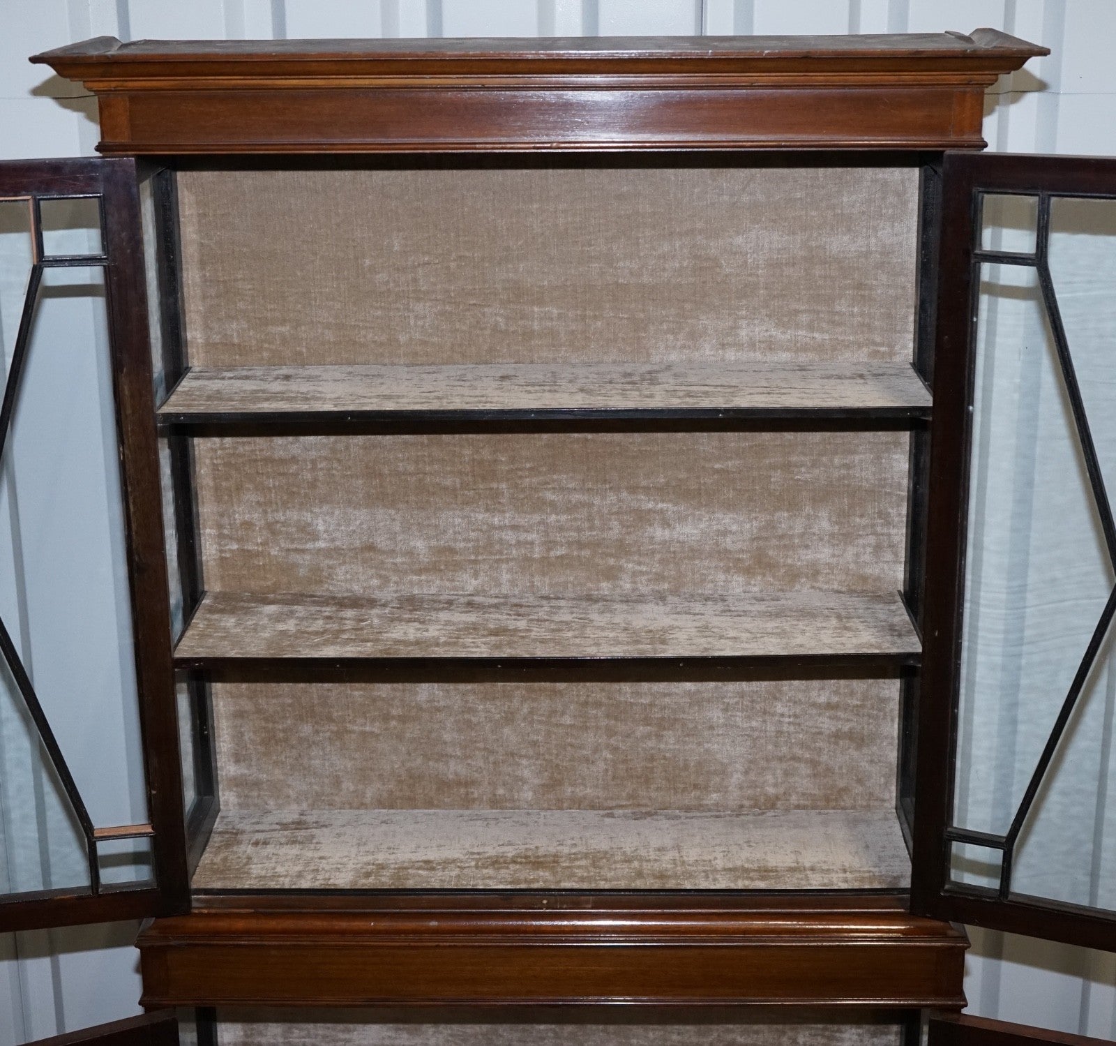 ENGLISH 19TH CENTRY GLAZED DISPLAY CURIO CABINET WITH FIXED SHELVES