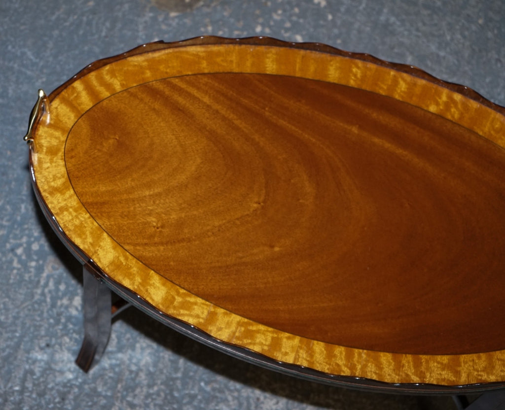 ANTIQUE RESTORED GEORGE III OVL SERVING TRAY AND TABLE WITH  SCALLOPED GALLERY