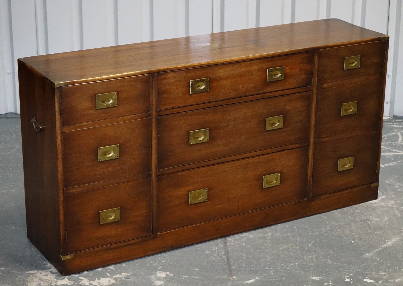 1950'S ENGLISH BEVAN FUNNEL MILITARY CAMPAIGN SIDEBOARD BRASS FITTINGS
