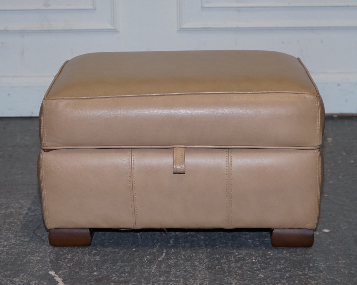 FINE LATTE BROWN LEATHER OTTOMAN FOOTSTOOL WITH STORAGE BY MULTIYORK ENGLAND