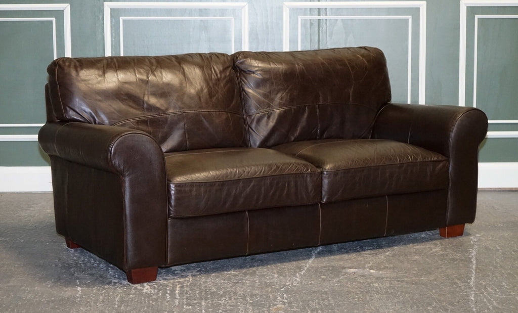 VINTAGE CHOCOLATE BROWN TWO TO THREE SEATER SOFA