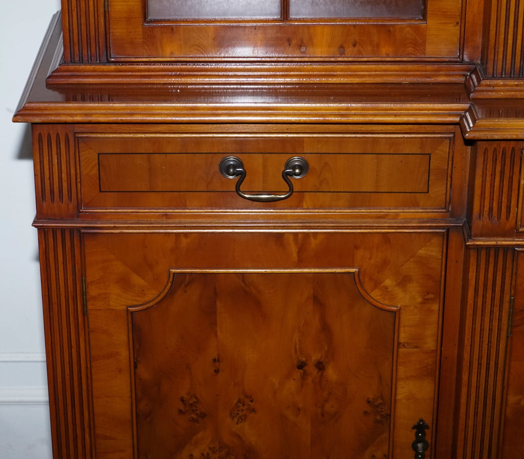 STUNNING GEORGIAN STYLE  BURR YEW BREAKFRONT FOUR DOOR DISPLAY CABINET BOOKCASE