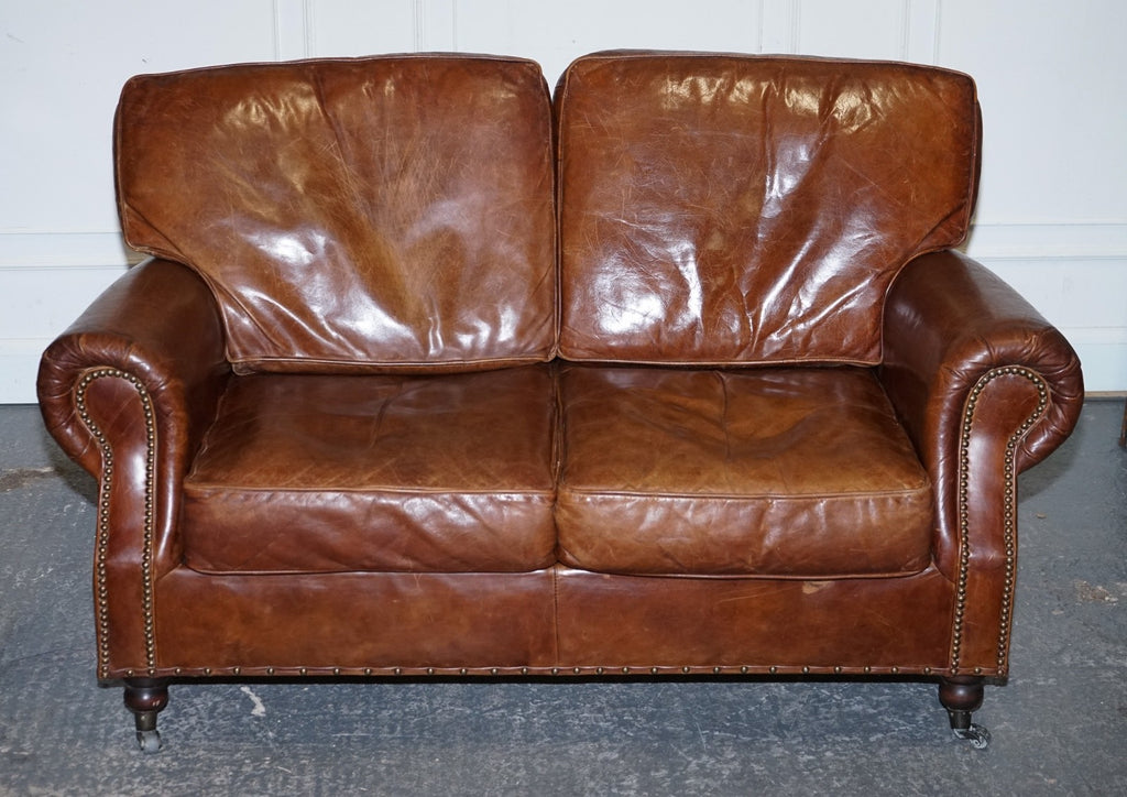 HALO TIMOTHY OULTON STYLE BALMORAL TWO SEATER BROWN HERITAGE LEATHER SOFA