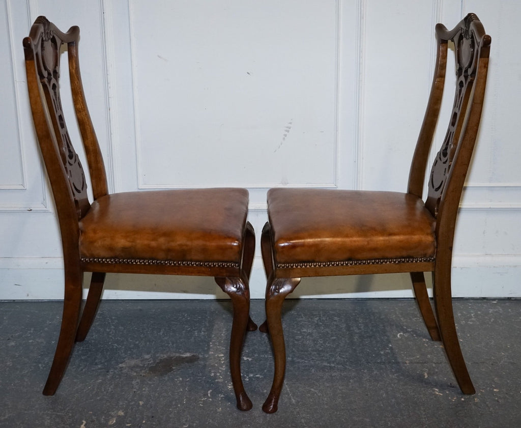 SCOTTISH VICTORIAN SET 12 RESTORED DYED LEATHER DINING CHAIRS BY JOHN TAYLOR
