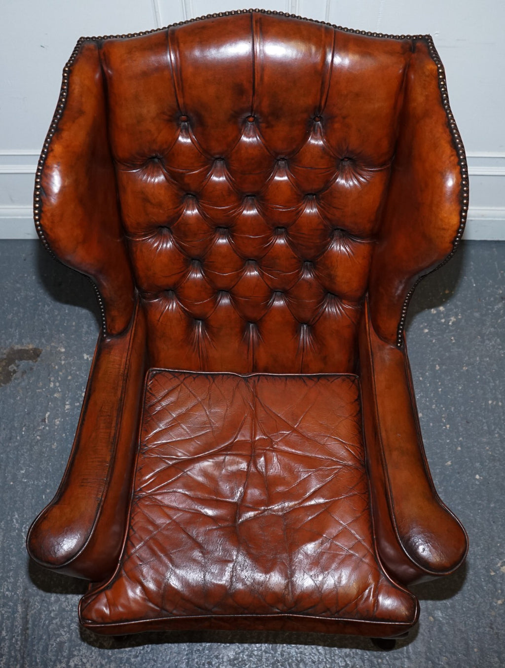 PAIR OF WILLIAM MORRIS FLAT ARM CHESTERFIELD WINGBACK BORDEAUX ARMCHAIRS