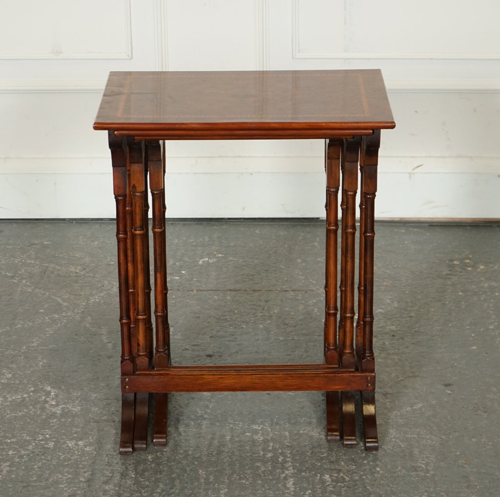 RESTORED VINTAGE SHERATON REVIVAL BURR WALNUT NEST OF TABLES