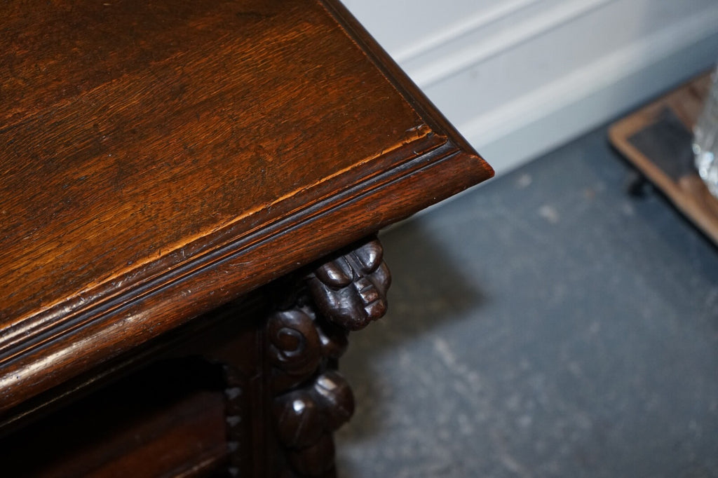 ANTIQUE CIRCA 1800 OAK GREENMAN & LIONHEADS DWARF OPEN BOOKCASE