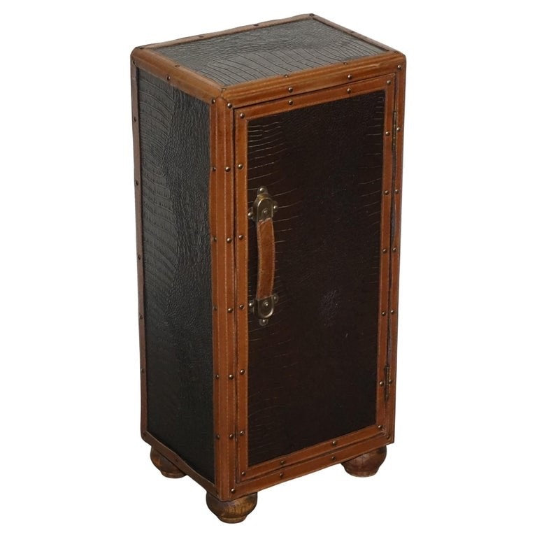 VINTAGE FAUX CROCODILE BROWN LEATHER SUITECASE TRUNK CUPBOARD LEATHER HANDLE