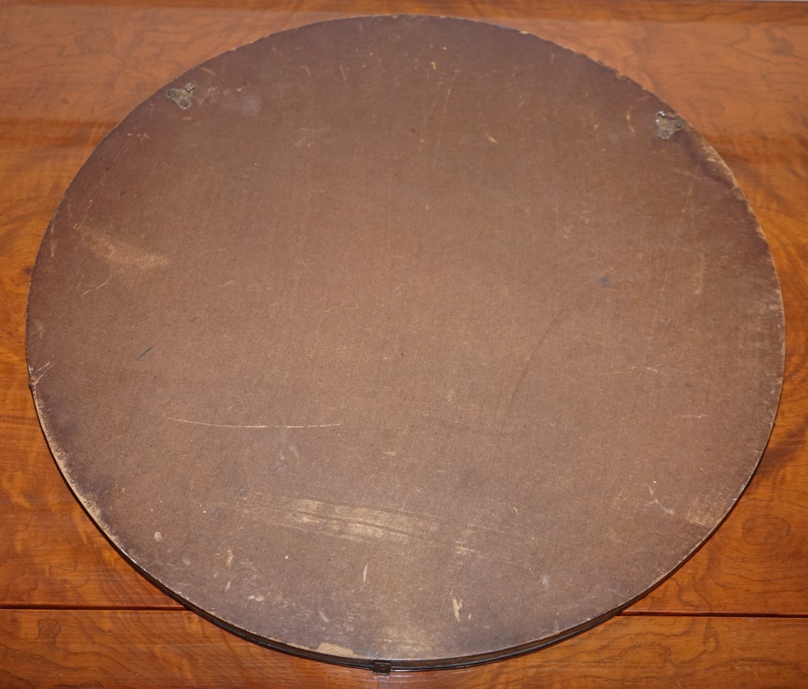 VINTAGE ART DECO PEACH GLASS BEVELED CIRCULAR WALL MIRROR