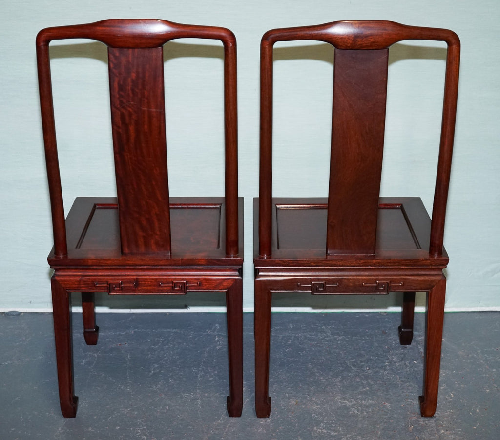 PAIR OF ORIENTAL CHINESE HARDWOOD MOTHER OF PEARL INLAID HALL CHAIRS