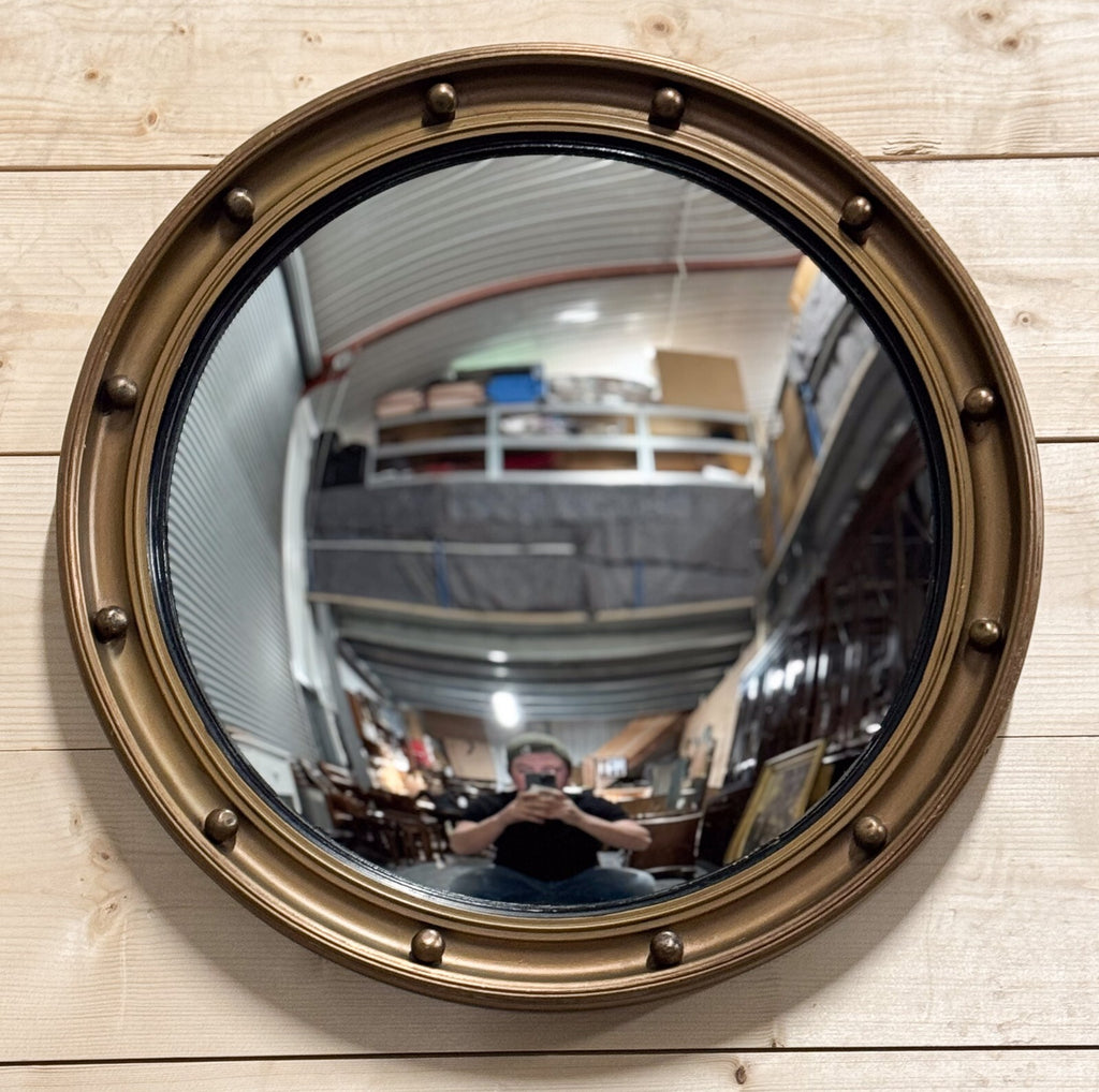 ANTIQUE 1920'S BUTLERS CONVEX GOLD GILT WOOD WALL MIRROR