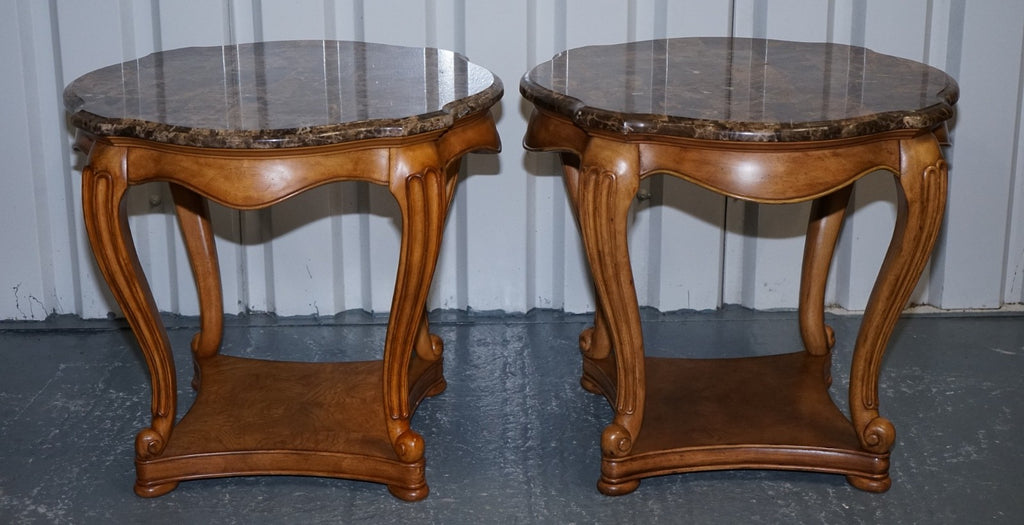 VINTAGE PAIR OF FRENCH STYLE SIDE LAMP TABLES WITH FAUX MARBLE TOPS