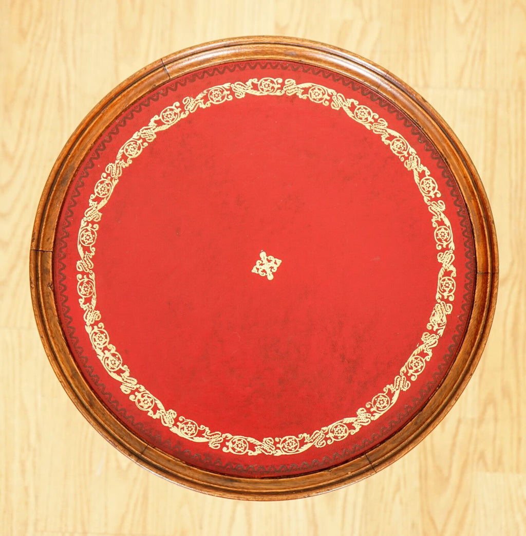 LOVELY VINTAGE SIDE END PLANT SIDE TABLE WITH RED LEATHER EMBOSSED TOP