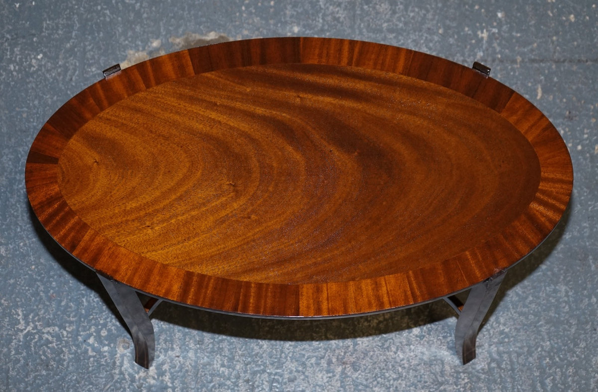 ANTIQUE RESTORED GEORGE III OVL SERVING TRAY AND TABLE WITH  SCALLOPED GALLERY