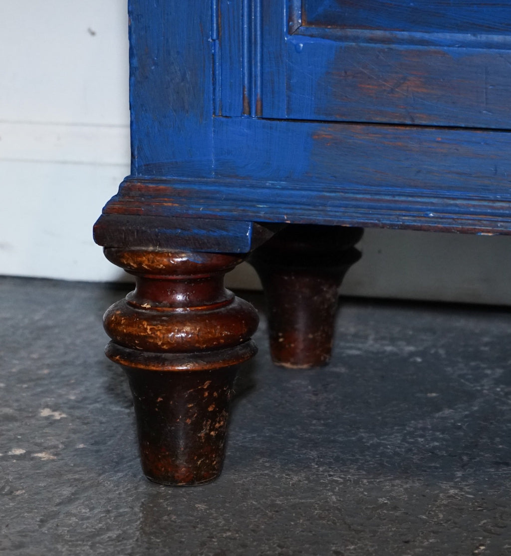 ANTIQUE VICTORIAN VIBRANT BLUE HAND PAINTED KITCHEN CUPBOARD CABINET