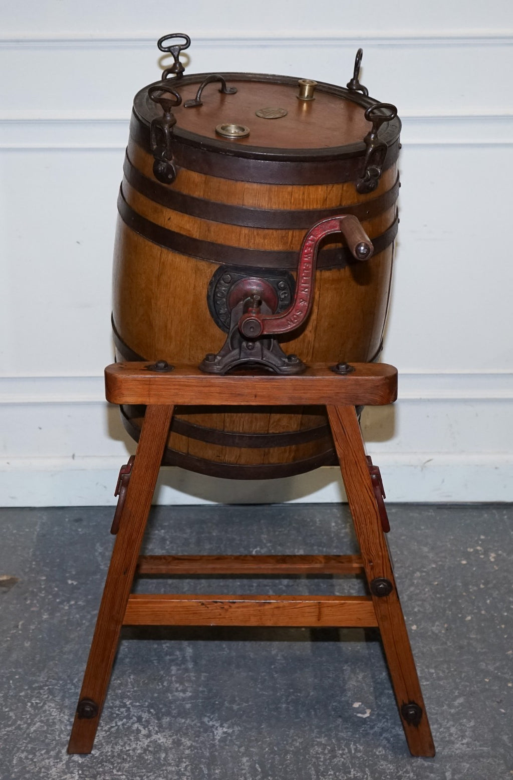 ANTIQUE VICTORIAN CIRCA 1885 ENGLISH G. LLEWELLIN & SONS BUTTER CHURN