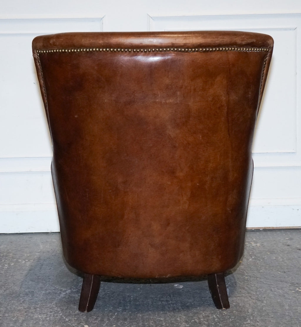 VINTAGE BROWN HERITAGE LEATHER READING LOUNGE ARMCHAIR HALO TIMOTHY OULTON STYLE