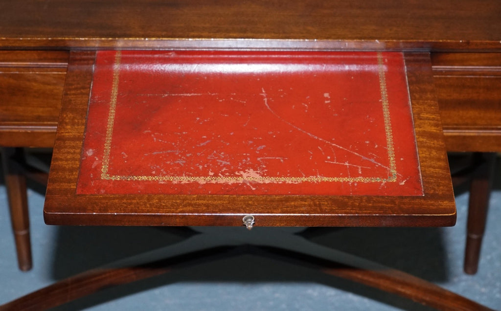 VINTAGE STRONGBOW GAME WRITING DESK WITH PULL OUT TRAY WITH LEATHER INLAY