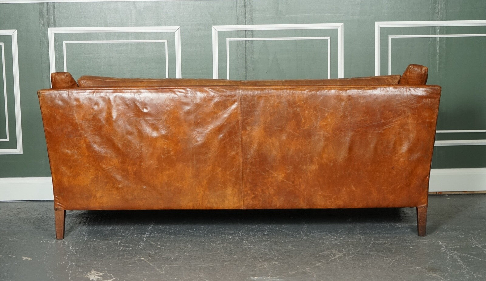 STUNNING LARGE VINTAGE TAN LEATHER CONTEMPORARY DESIGNER SOFA