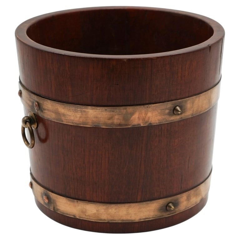 ANTIQUE R A LISTER & CO OAK 1900s EDWARDIAN BUCKET WITH BRASS BRACES