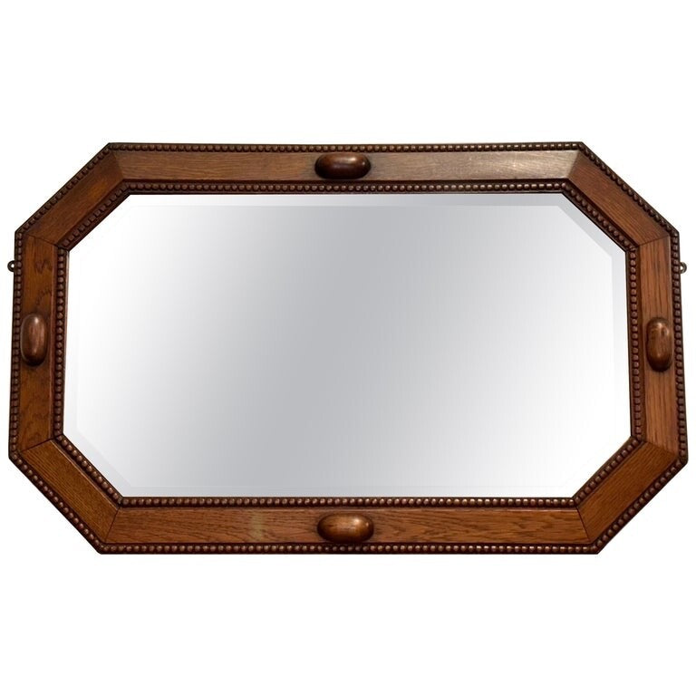 ART DECO 1920's BEVELLED MIRROR OAK MIRROR