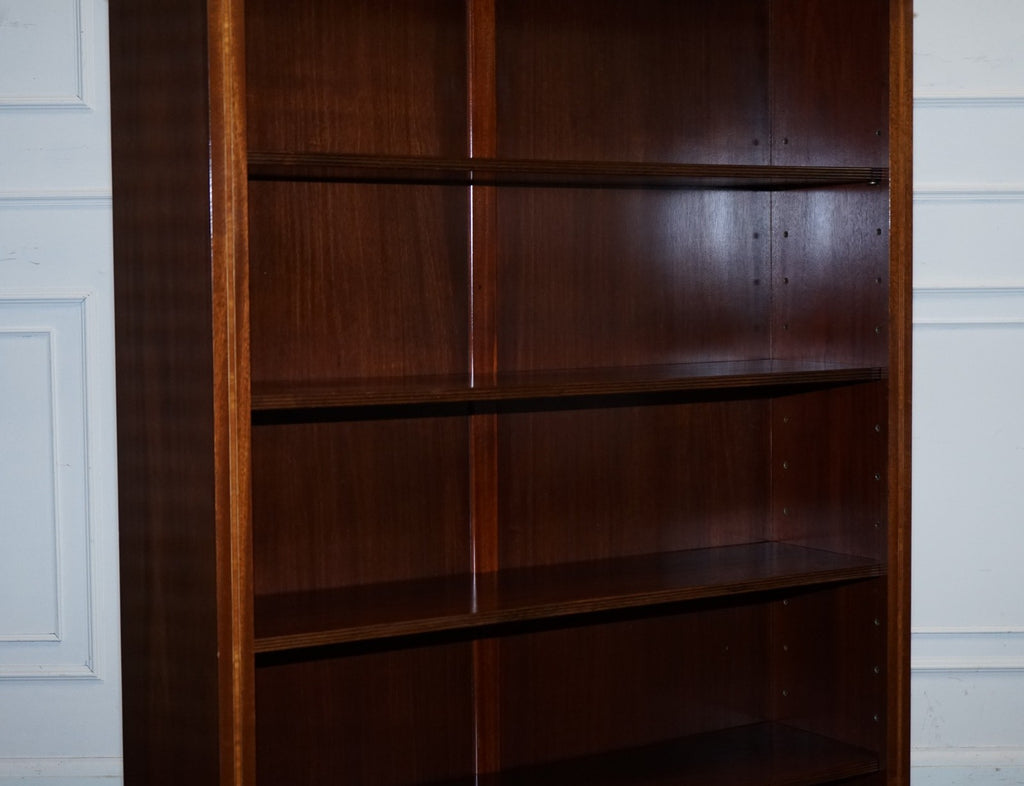 LARGE VINTAGE EDWARDIAN STYLE INLAID SHERATON OPEN BOOKCASE ADJUSTABLE SHELVES