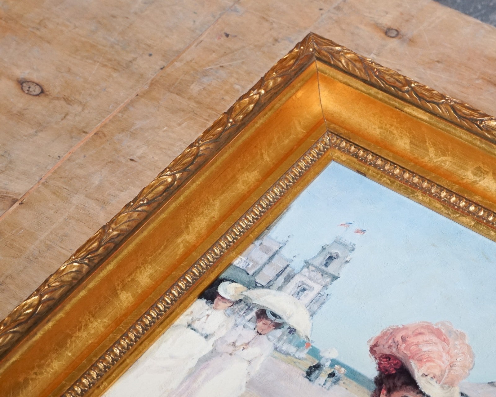 VINTAGE PAINTING VICTORIAN STYLE LADY ON PIER PRINT BY ALAN MALEY 80 X 64 CM