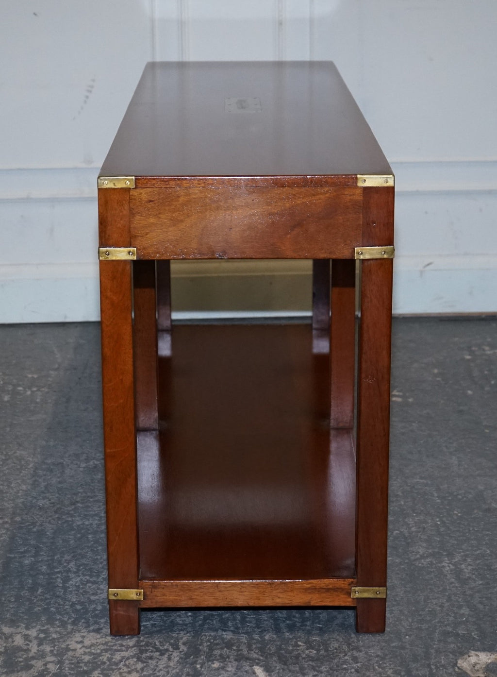 RESTORED VINTAGE HARRODS LONDON KENNEDY MILITARY CAMPAIGN CONSOLE TABLE