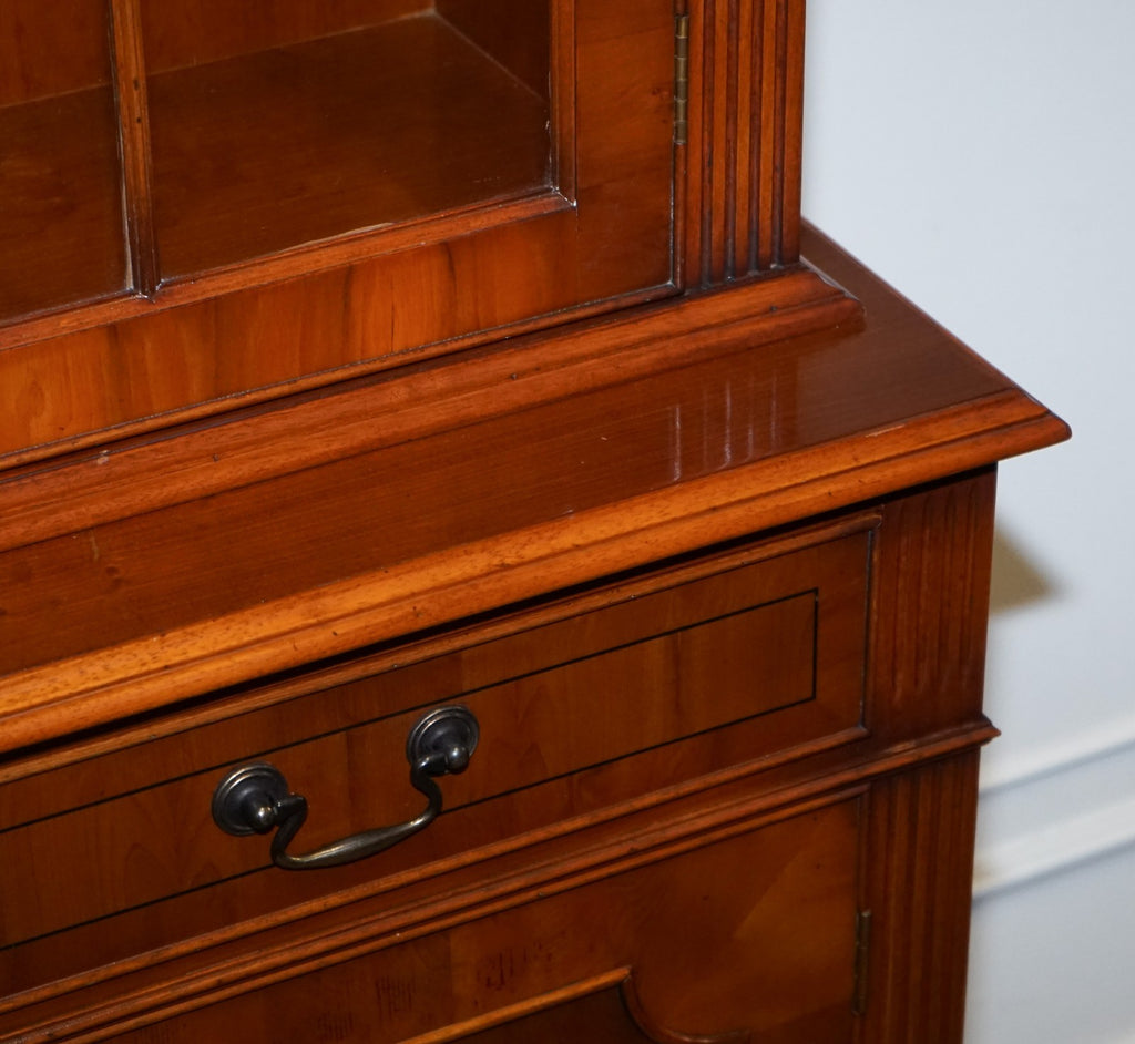 STUNNING GEORGIAN STYLE  BURR YEW BREAKFRONT FOUR DOOR DISPLAY CABINET BOOKCASE