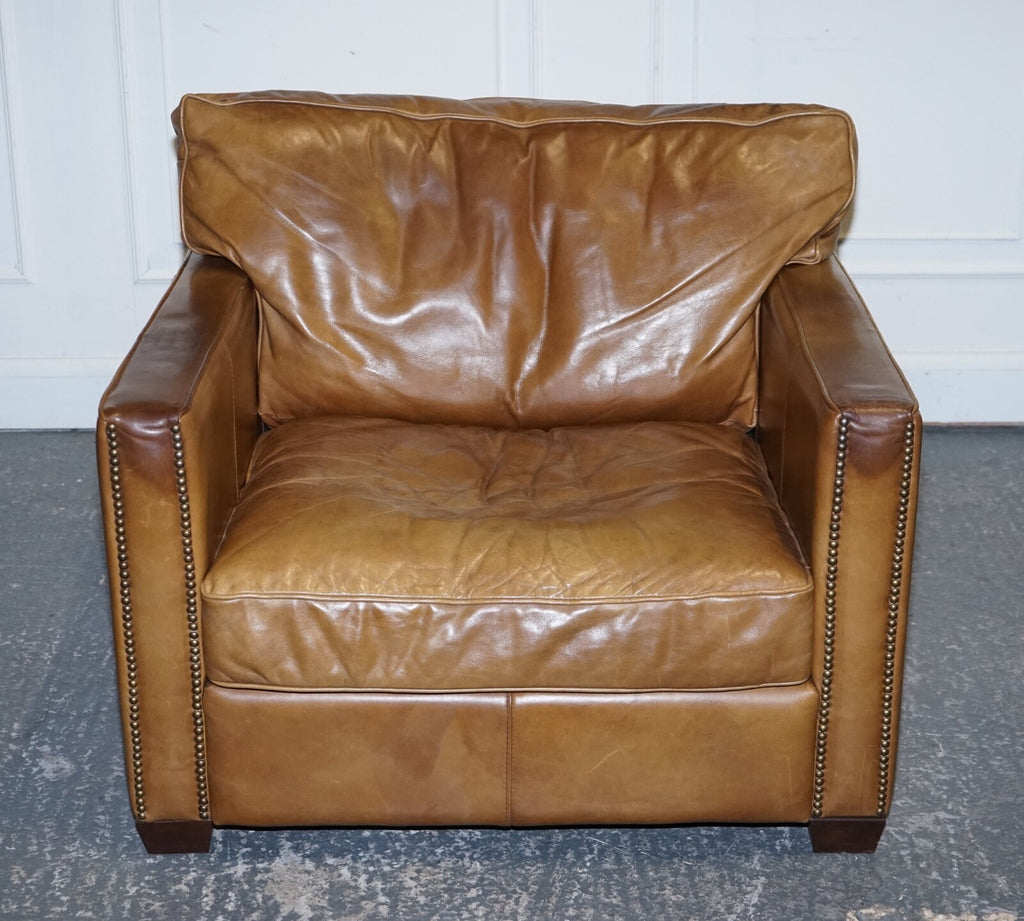LOVELY TIMOTHY OULTON VISCOUNT PAIR OF TAN LEATHER ARMCHAIRS RRP £5,200
