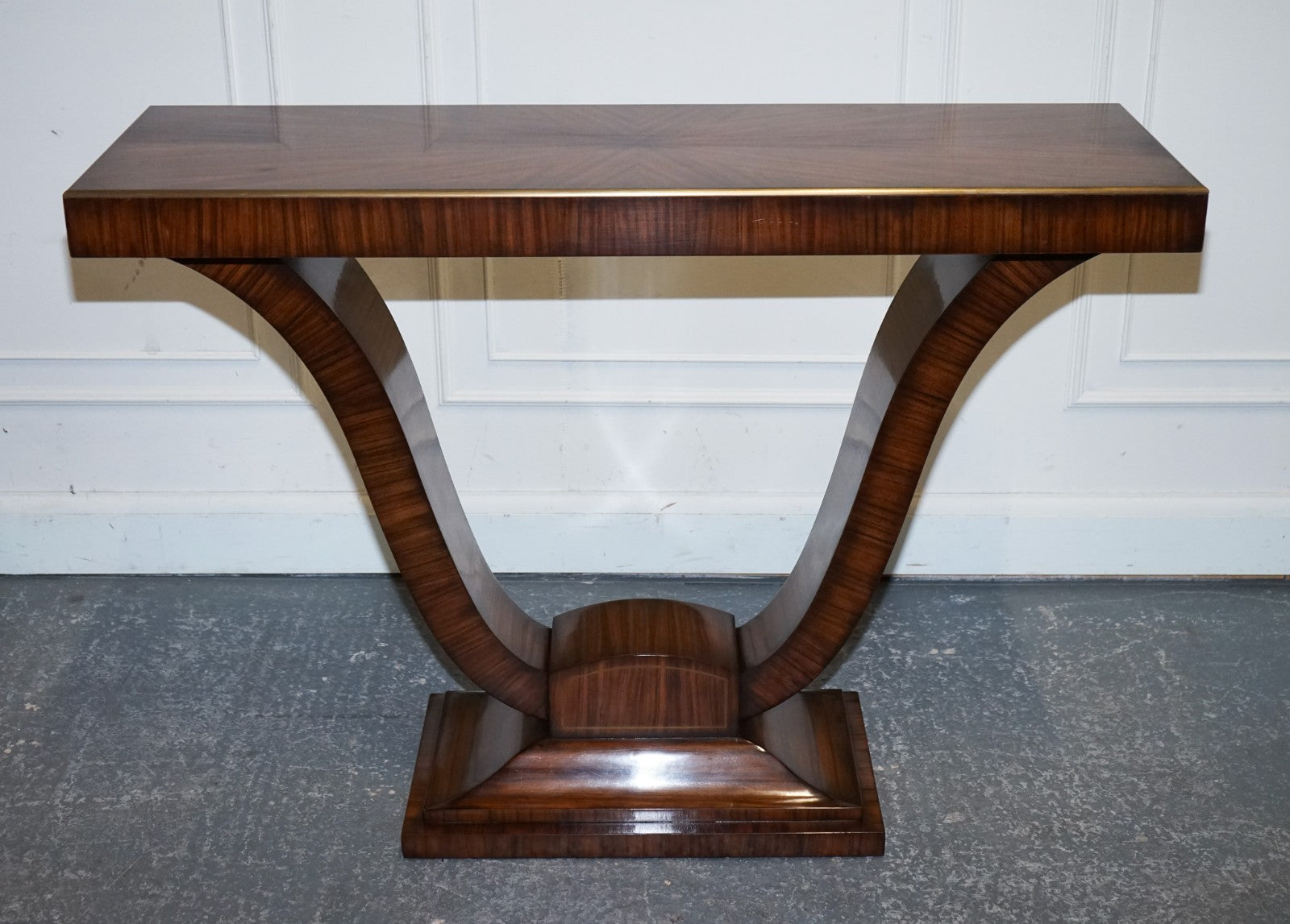 ART DECO EXOTIC MORADO & BRASS VANCUCCI SUNBURST CONSOLE BY THEODORE ALEXANDER