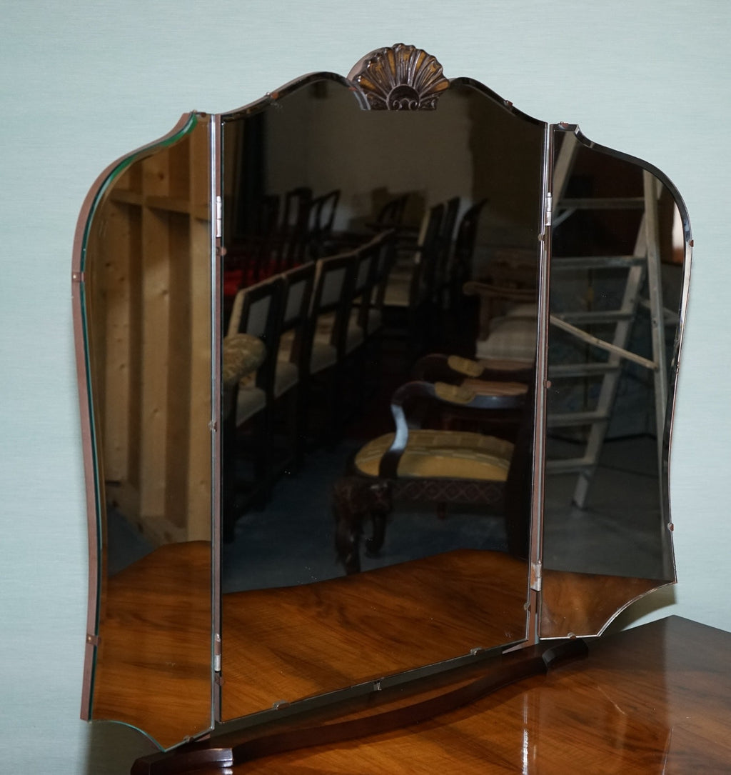 VINTAGE QUEEN ANNE STYLE LEGS DRESSING TABLE VANITY WITH LARGE MIRROR