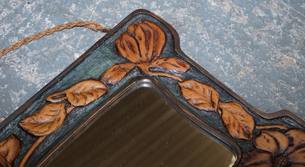 ANTIQUE FRENCH ART NOUVEAU FLORAL CARVED WALL MIRROR
