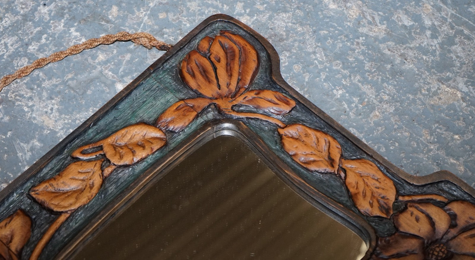 ANTIQUE FRENCH ART NOUVEAU FLORAL CARVED WALL MIRROR