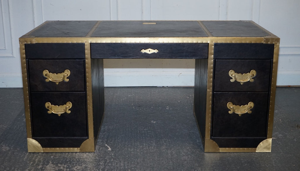 TIMOTHY OULTON CUMBERLAND COLLECTION AGED LEATHER DESK RED VELVET LINING
