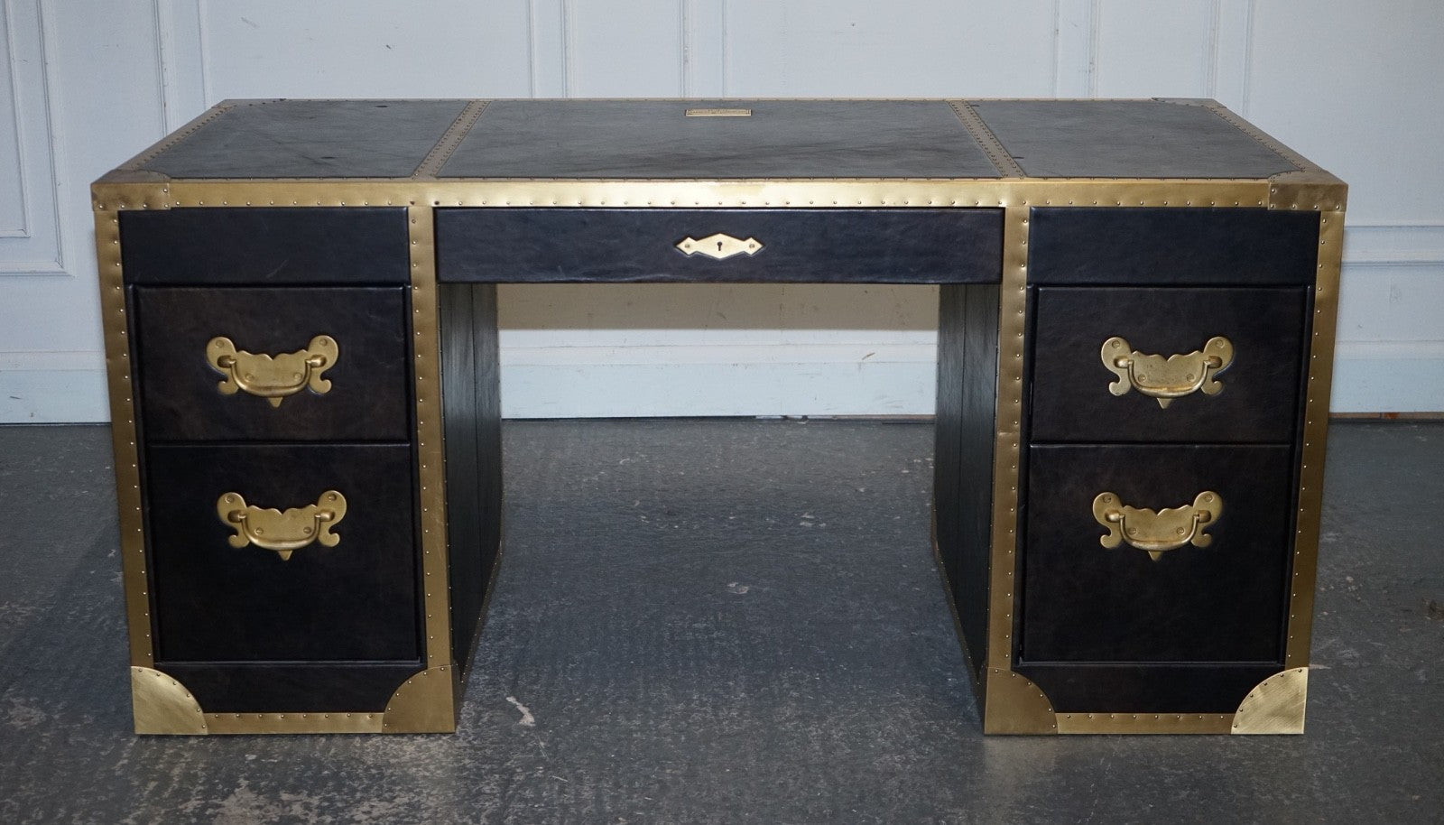 TIMOTHY OULTON CUMBERLAND COLLECTION AGED LEATHER DESK RED VELVET LINING