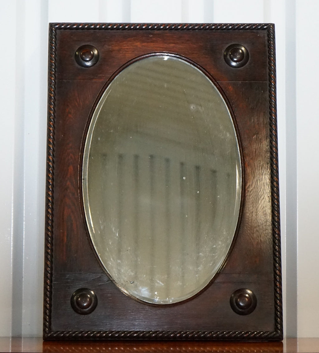 ANTIQUE ENGLISH ARTS & CRAFTS OAK WALL MIRROR