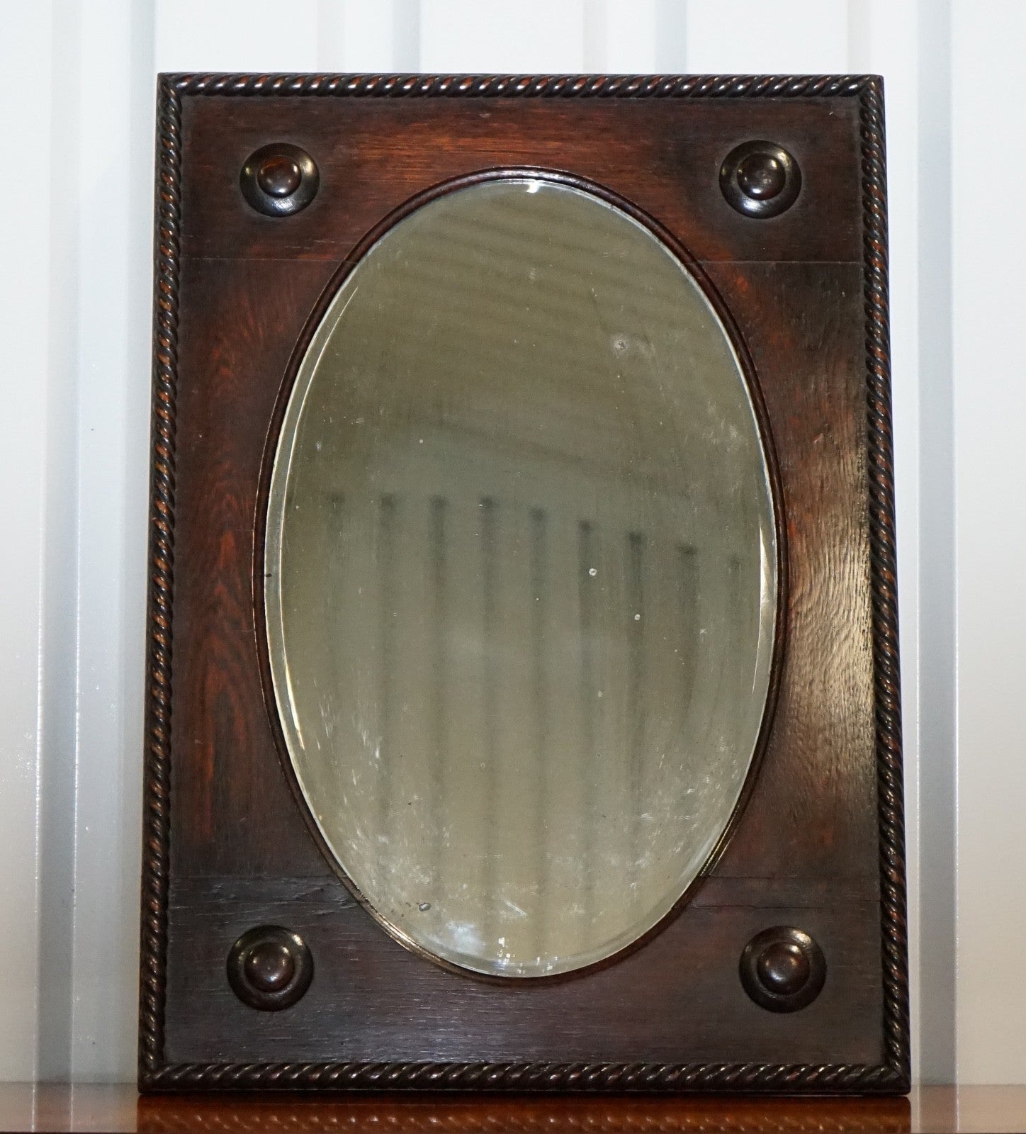 ANTIQUE ENGLISH ARTS & CRAFTS OAK WALL MIRROR