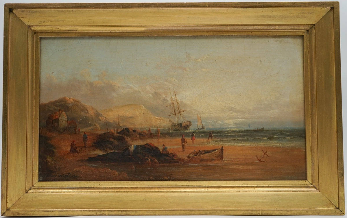 ANTIQUE 1868 SIGNED AND DATED VICTORIAN COASTAL OIL PAINTING BY JAMES WEBB