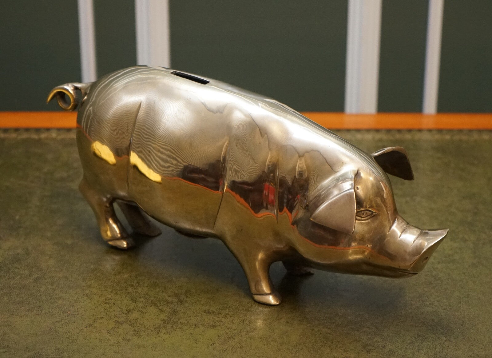 1920s ANTIQUE DECORATIVE BRASS PIGGY BANK