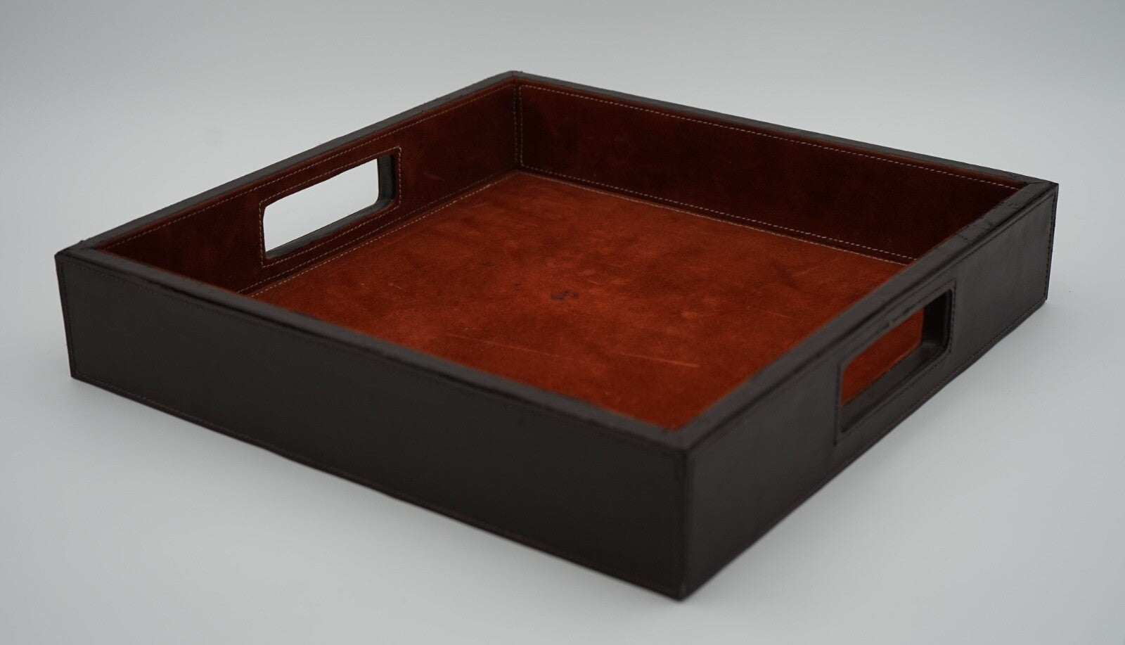VINTAGE FAUX LEATHER SERVING DECORATIVE BUTLER TRAY WITH SUEDE LINING